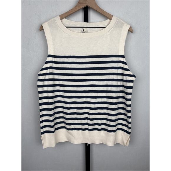 PACT Classic Fine Knit Shell Top Women's XL Blue White Stripe Organic Cotton - Picture 1 of 11